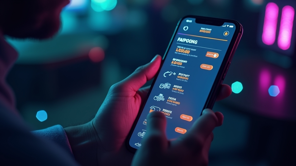 Spieler prüft Auszahlungsstatus auf dem Handy in einer dunklen Casino-Szene