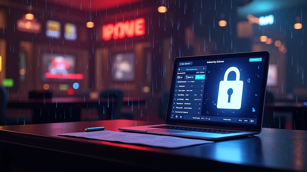 Sicherer Auszahlungsbereich mit Dokumenten und Wallet-Symbol im dunklen Casino