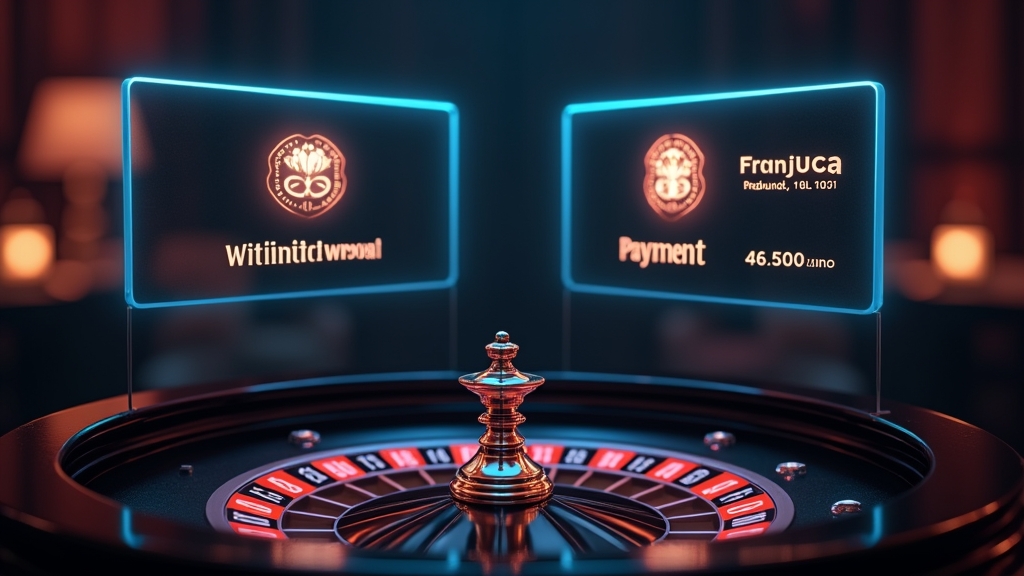 Vergleich zweier Zahlungsbegriffe auf einer dunklen Casino-Oberfläche mit leuchtenden Icons
